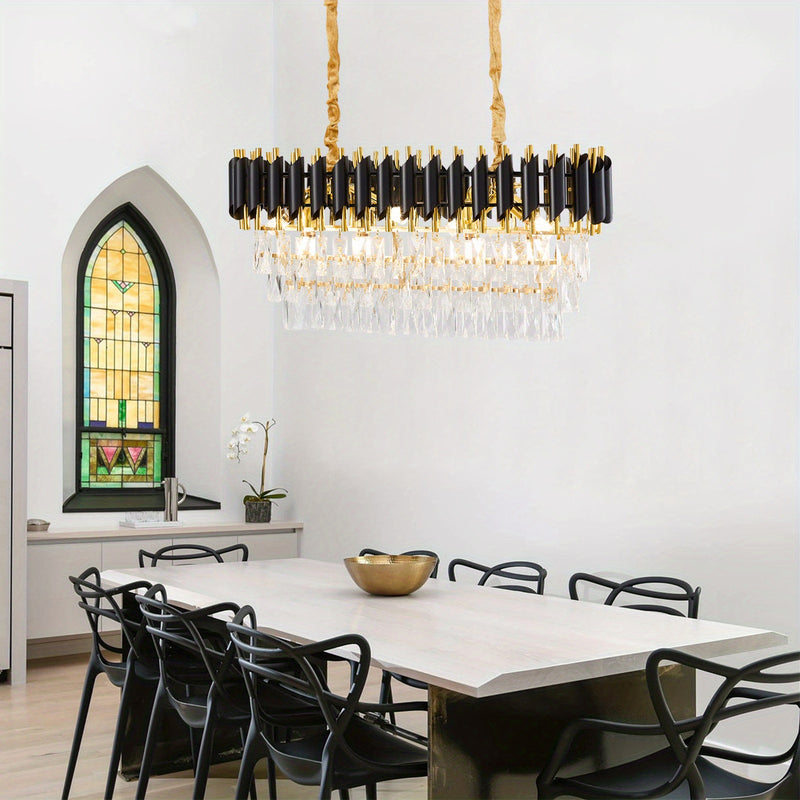 Lumoria Eclipse – Luxury Oval Crystal Chandelier Black & Gold Ceiling Light