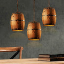 Retro Wooden & Iron Barrel Pendant Lamp – Rustic Vintage Style