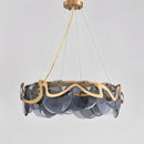 Premium Modern Round Glass and Iron Chandelier – Elegant Tricolor Lighting