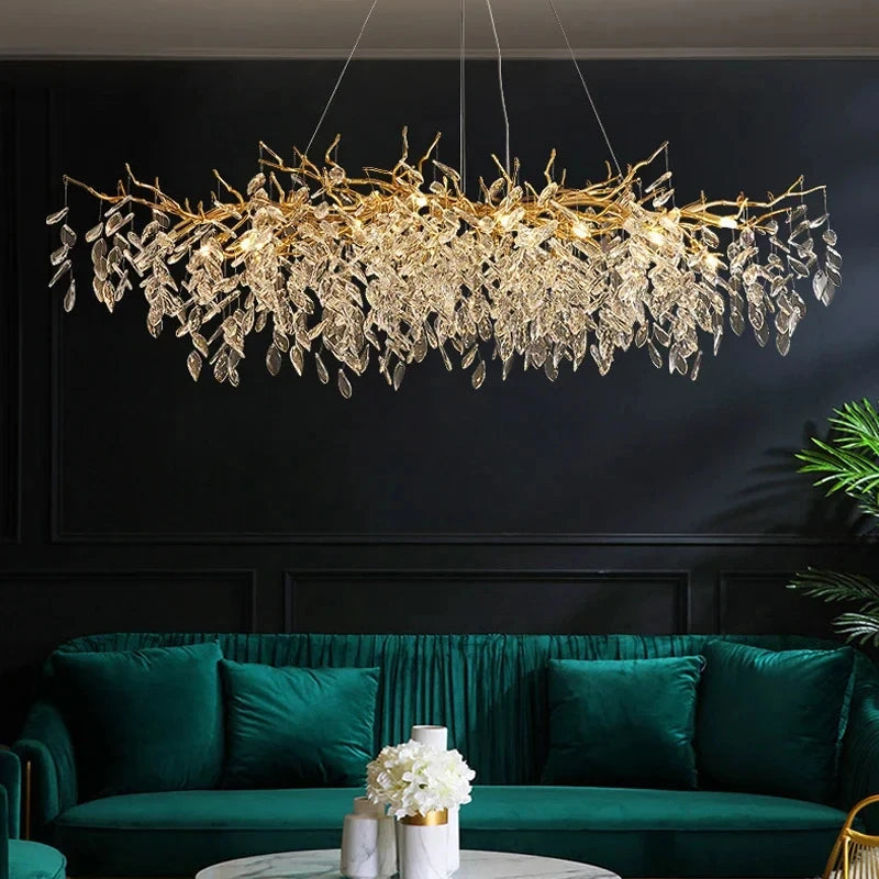 Luxury Gold Crystal Long LED Chandeliers