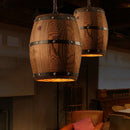 Retro Wooden & Iron Barrel Pendant Lamp – Rustic Vintage Style