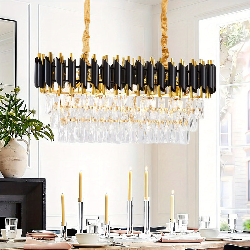 Lumoria Eclipse – Luxury Oval Crystal Chandelier Black & Gold Ceiling Light